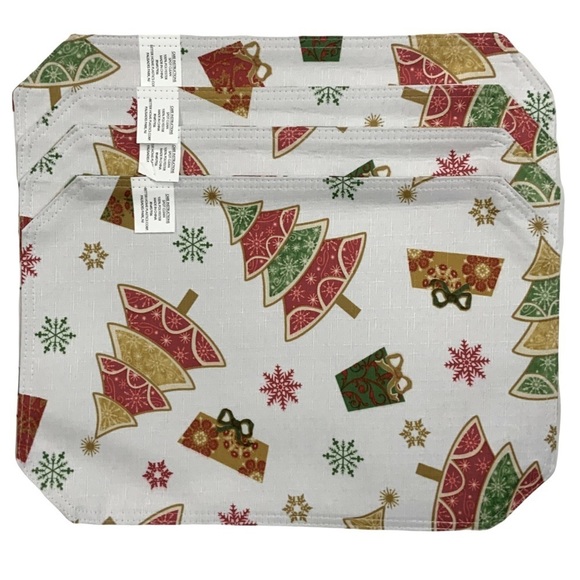 Printed Linen Fabric Placemats Christmas Holiday Reversible 12 in X 18 in White - Picture 2 of 9